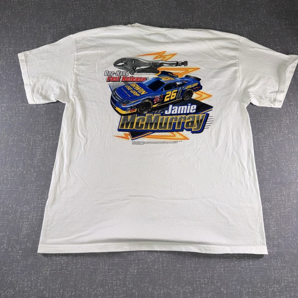 Jamie McMurray NASCAR Shirt Mens XL White Irwin Vise-Grip Racing Graphic Tee
